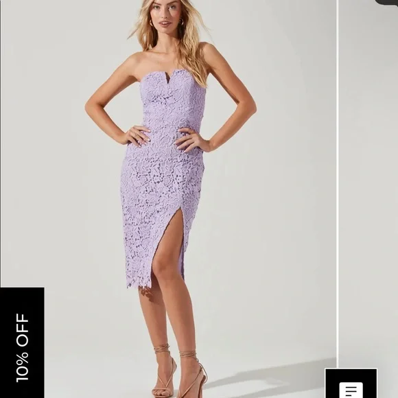 NWT ASTR the Label lilac lace strapless sweetheart midi dress